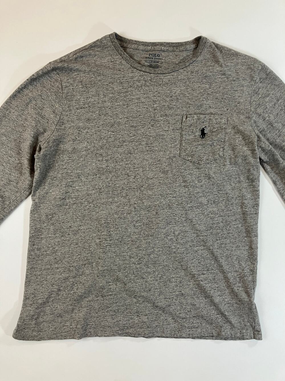 Polo Ralph Lauren Men's L Gray Long Sleeve Pocket T Shirt Black Pony Logo